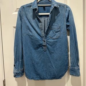 J.Crew | Womens | 0 | Half Buttons Up Long Sleeve Collared Denim Shirt Blue